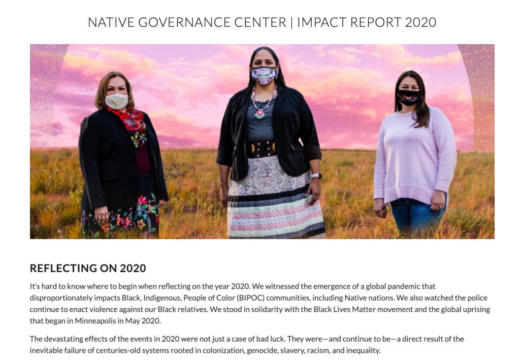 Native Governance Center Not-for-profit Impact Report 2020 cover